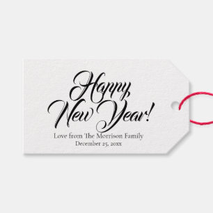Eleganter Schwarz-weißer Skripttext Neujahr Geschenkanhänger