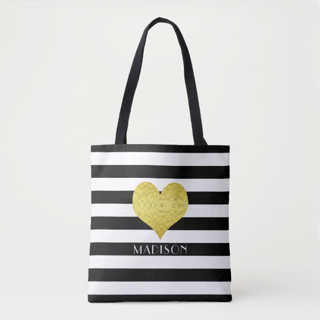 Eleganter schwarz-weißer Streifen Tasche (Vorderseite)