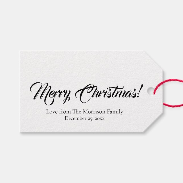 Eleganter Schwarz-weißer Weihnachtsstext Geschenkanhänger (Vorderseite (Horizontal))