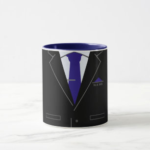 Eleganter schwarzer Anzug u. blaue Hals-Krawatte - Tasse