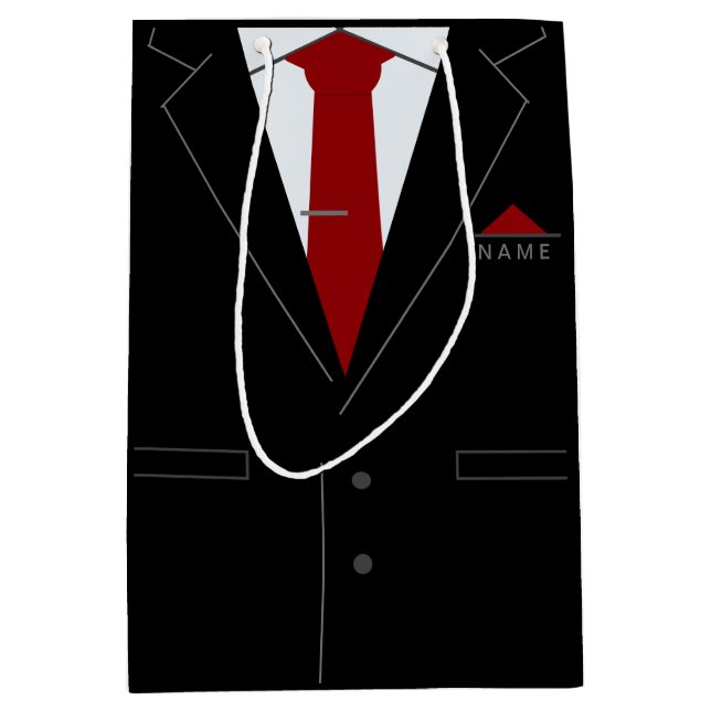 Eleganter schwarzer Anzug u. rote Krawatte - Mittlere Geschenktüte (Vorderseite)