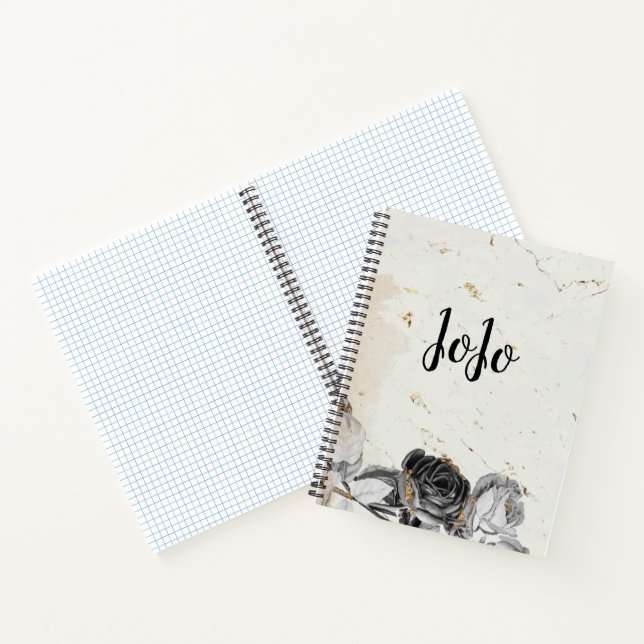 Eleganter schwarzer, blumengeschmückter Marmor Notizbuch (Innenseite)