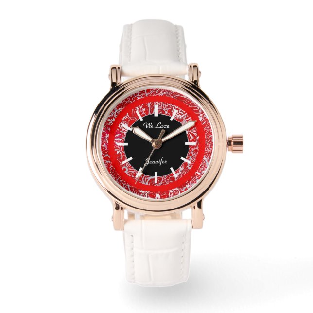 Eleganter Schwarzer Blumenzauber mit schwarzem Mit Armbanduhr (Vorderseite)