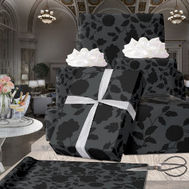 Eleganter Schwarzer Blütenwein auf Holzkohle Grau Geschenkpapier