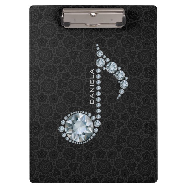 Eleganter schwarzer Damast und Diamantnoten Klemmbrett (Vorderseite)