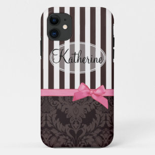 Eleganter schwarzer Damast und Streifen Case-Mate iPhone Hülle