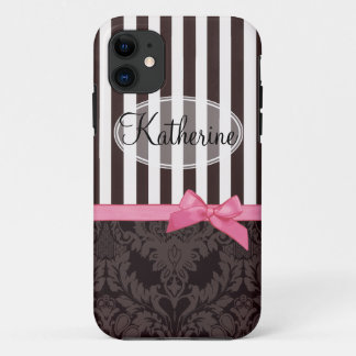 Eleganter schwarzer Damast und Streifen Case-Mate iPhone Hülle