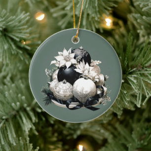 Eleganter schwarzer Elfenbeinwald Weihnachtsschmuc Keramik Ornament