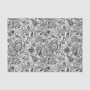 Eleganter Schwarzer Flora Paisley Weißer Hintergru Seidenpapier