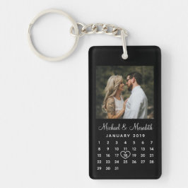 Eleganter Schwarzer Foto-Hochzeitskalender Schlüsselanhänger