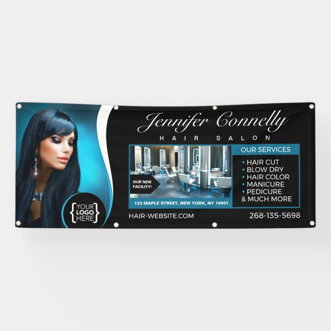 Eleganter Schwarzer Friseur, Schönheitssalon Banner (Horizontal)