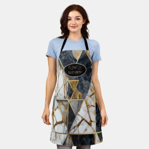 Eleganter schwarzer geometrischer Marmor in Gold Schürze
