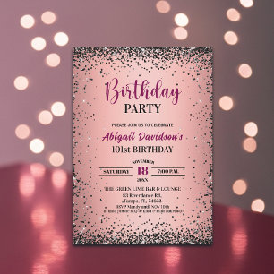 Eleganter schwarzer Glitter Metallic Rosa 101. Geb Einladung