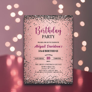 Eleganter schwarzer Glitter Metallic Rosa 53. Gebu Einladung