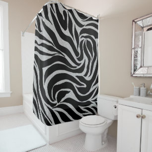 Eleganter Schwarzer Glitzer Silver Zebra Animal Pr Duschvorhang