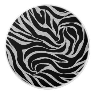 Eleganter Schwarzer Glitzer Silver Zebra Animal Pr Keramikknauf