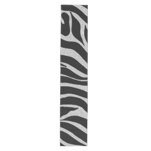 Eleganter Schwarzer Glitzer Silver Zebra Animal Pr Mittelgroßer Tischläufer