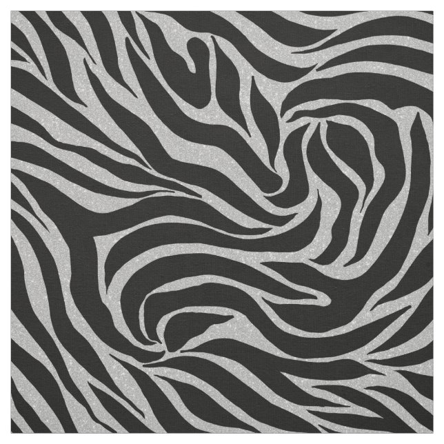 Eleganter Schwarzer Glitzer Silver Zebra Animal Pr Stoff (Muster)