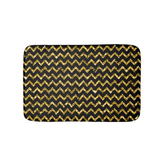 Eleganter Schwarzer Glitzer Zickzack Streifen Chic Badematte (Vorderseite)