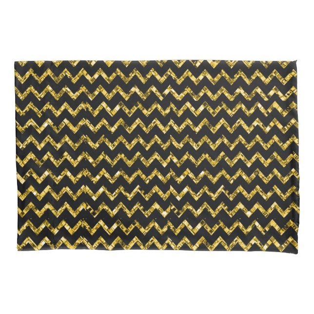 Eleganter Schwarzer Glitzer Zickzack Streifen Chic Kissenbezug (Vorderseite)