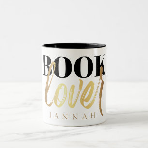 Eleganter Schwarzer Gold Buchliebhaber Name Zweifarbige Tasse
