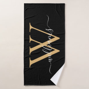 Eleganter schwarzer Gold Custom Monogramm Schriftn Badehandtuch