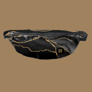Eleganter schwarzer Gold-Glitter-Achat-Marmor-Wass Bauchtasche