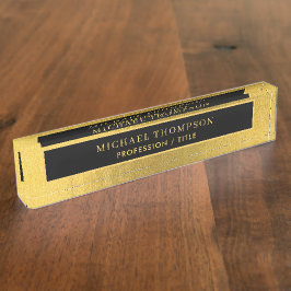 Eleganter Schwarzer Gold Metallischer Personalisie Namensplakette