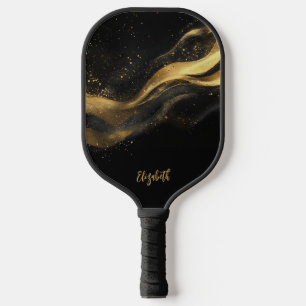 Eleganter schwarzer Gold-Monogramm-Name Pickleball Schläger