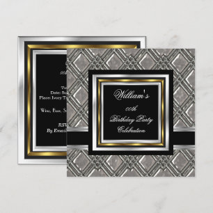 Eleganter schwarzer Gold-Silber-Geburtstags-Metall Einladung