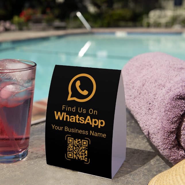Eleganter schwarzer Gold-WhatsApp-QR-Code Tischaufsteller (In Situ (auf dem Tisch))