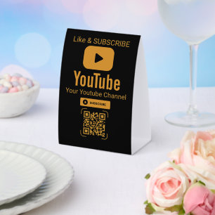 Eleganter schwarzer Gold YouTube QR-Code Tischaufsteller