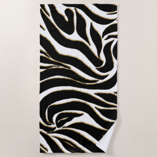 Eleganter schwarzer Gold-Zebra-Weiß-Tierdruck Strandtuch