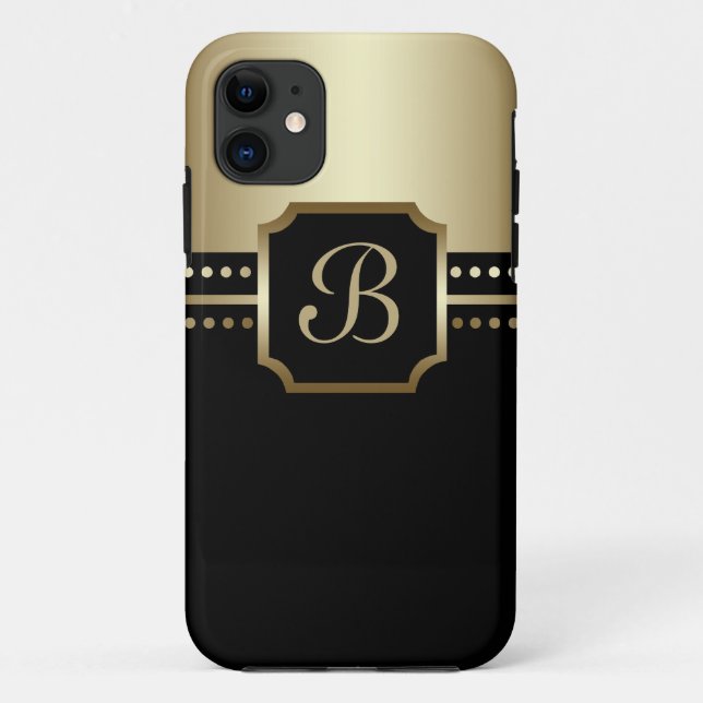 Eleganter schwarzer goldener Monogramm B iPhone Case-Mate iPhone Hülle (Rückseite)