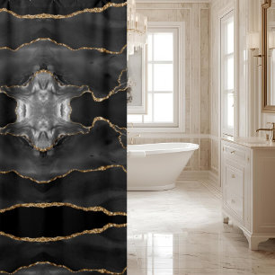 Eleganter schwarzer grauer Gold-Achat-Marmor-Krist Duschvorhang