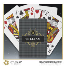Eleganter schwarzer grauer Karo-Gold-Emblem-Monogr
