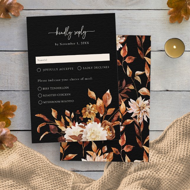 Eleganter Schwarzer Herbst RSVP Karte (Elegant Black Autumn RSVP Card
)
