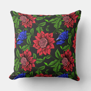 Eleganter Schwarzer Hintergrund der Red Blue Blume Kissen