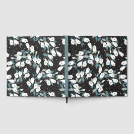 Eleganter schwarzer Hintergrund der Tulip-Blume Gästebuch