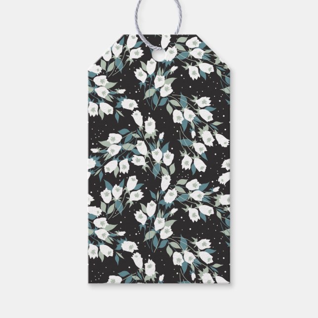 Eleganter schwarzer Hintergrund der Tulip-Blume Geschenkanhänger (Vorderseite)