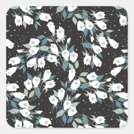 Eleganter schwarzer Hintergrund der Tulip-Blume Quadratischer Aufkleber