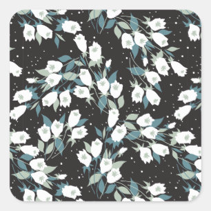 Eleganter schwarzer Hintergrund der Tulip-Blume Quadratischer Aufkleber