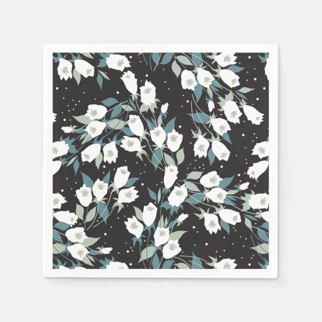 Eleganter schwarzer Hintergrund der Tulip-Blume Serviette (Vorderseite)