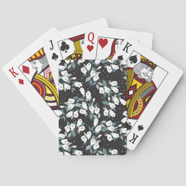 Eleganter schwarzer Hintergrund der Tulip-Blume Spielkarten (Rückseite)