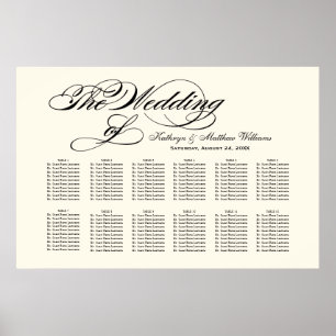 Eleganter Schwarzer Kalligrafie-Hochzeitssitzplan Poster
