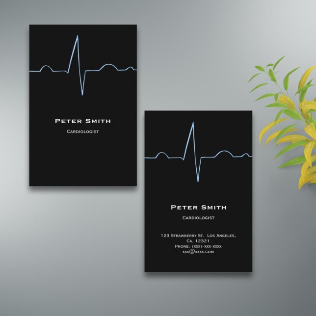 Eleganter Schwarzer Kardiologe Visitenkarte (Elegant illustrated cardiologist business card)