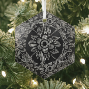 Eleganter schwarzer Kristall-Weihnachts-Hexagon Ornament Aus Glas