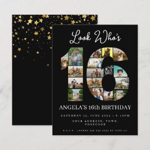 eleganter schwarzer Look mit 16 Foto Collage Einladung