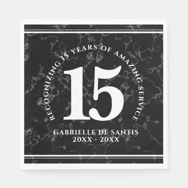 Eleganter schwarzer Marmor 15 Jahre Arbeit Jubiläu Serviette (Vorderseite)