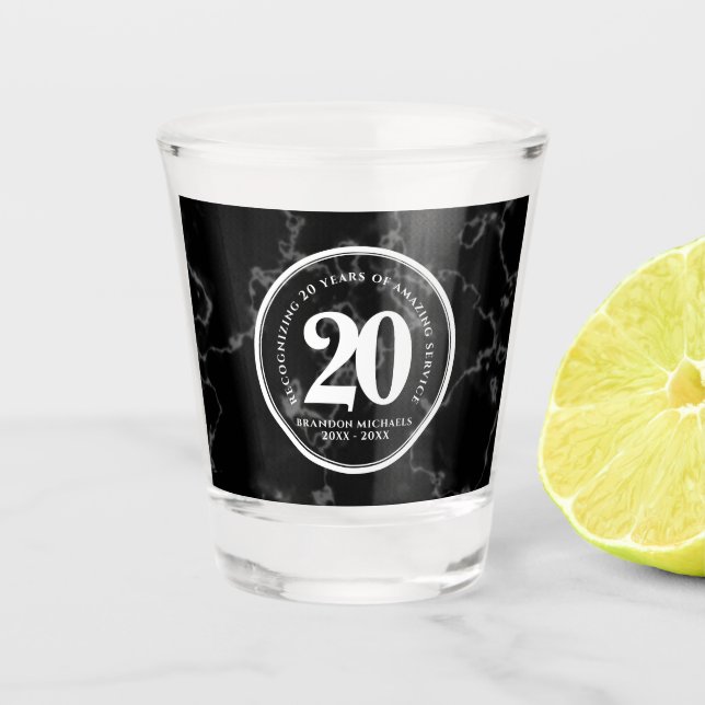 Eleganter schwarzer Marmor 20 Jahre Arbeit Jubiläu Schnapsglas (Vorderseite)